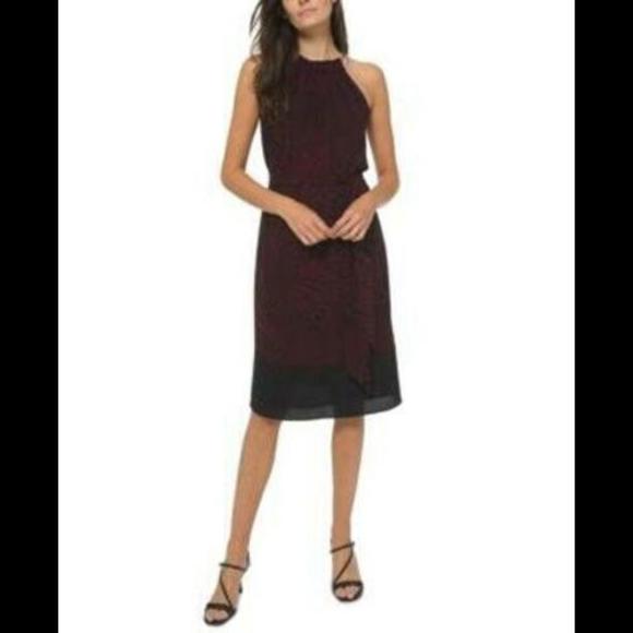 Michael Michael Kors Womens Printed Halter-Neck Dress Dark Ruby Size  Large - Picture 6 of 6